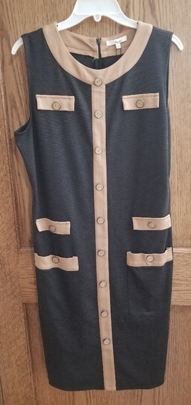 Knee length Camel and Charcoal dress - Picture 1 of 2